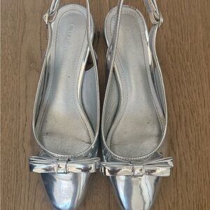 Silver Slingback Kitten Heels